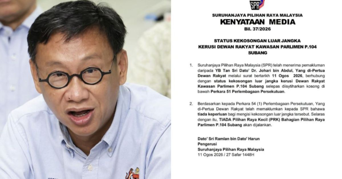 Election Commission Rules Out By-Election for Subang Following Wong Chen's Resignation