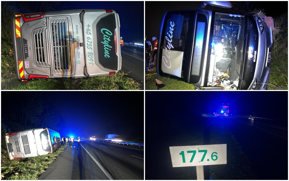 Tour Bus Overturns on North-South Expressway in Jasin, Three Injured