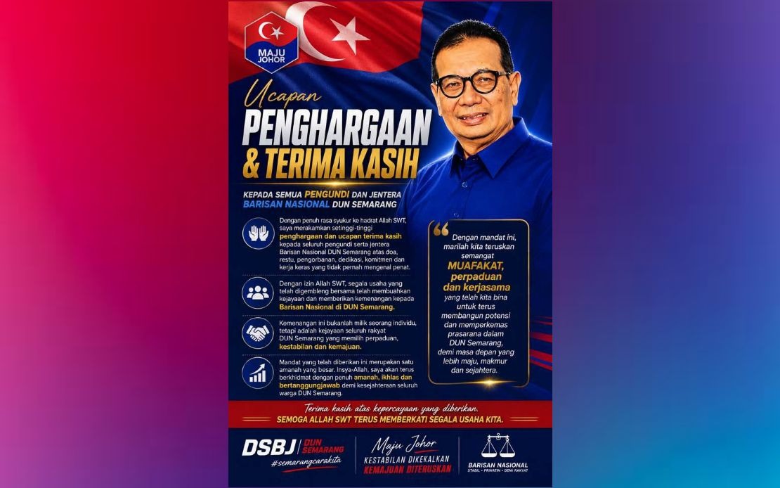Samsolbari Jamali Secures Historic Sixth Term in Semarang, Extends BN Dominance in Johor