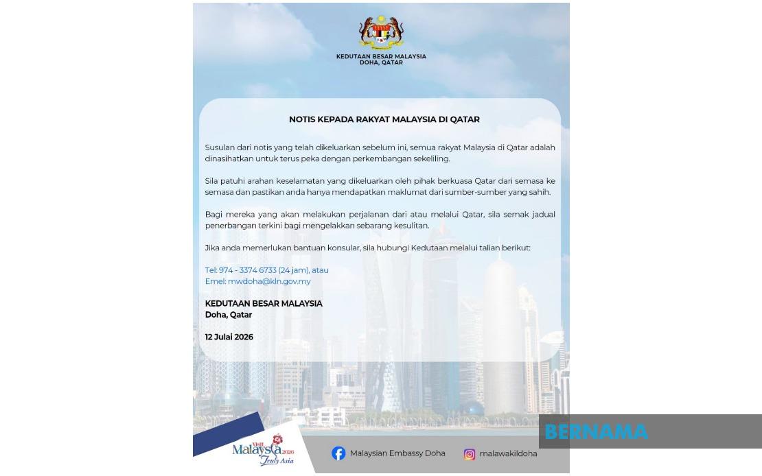 Malaysian Embassy in Qatar Issues Security Alert Following US-Iran Escalation