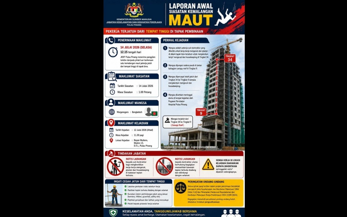 Penang Occupational Safety Probe Into Construction Worker's Fatal Fall